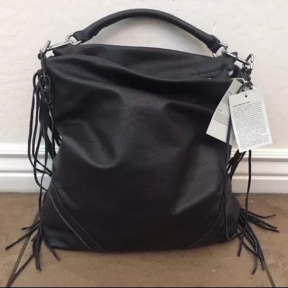 Liebeskind Black Leather Hobo Bag Purse with Fringe NWT!! - Picture 1 of 12
